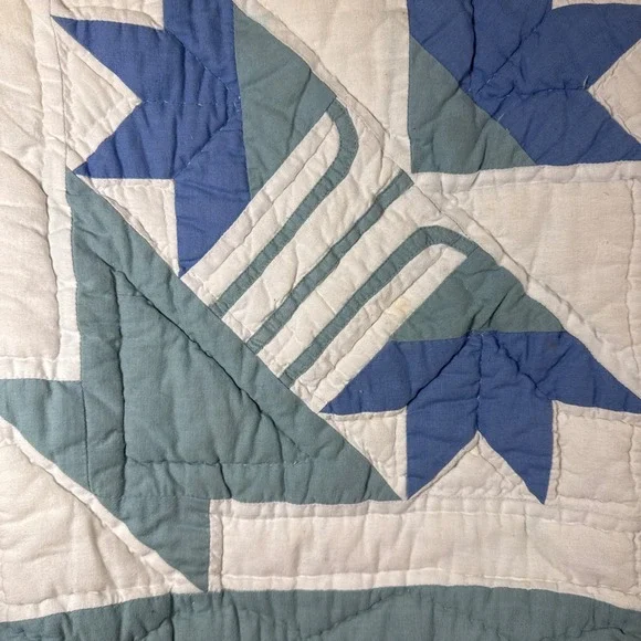 Pierson's cottagecore Vintage Quilt Tote Bag Patchwork Star Pastel Blue Pink - Picture 5 of 7